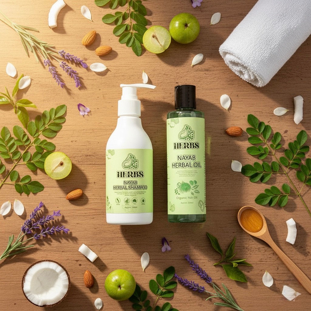 Nayab Herbal Oil + Organic Herbal Shampoo Combo 🌿 | Anti Hair Fall & Natural Hair Growth Kit