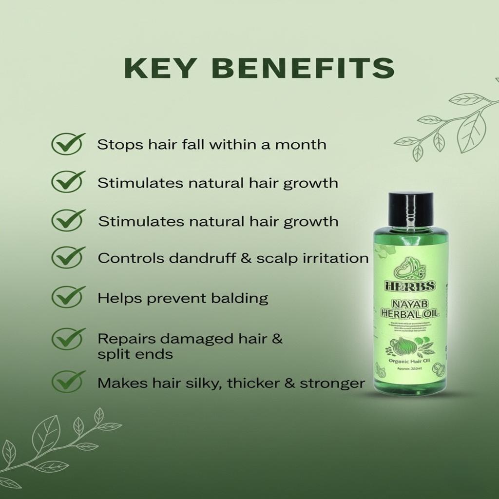 Nayab Herbal Oil – 100% Organic Hair Growth & Anti Hair Fall Oil | Stops Hair Fall, Dandruff & Boosts Growth ✨